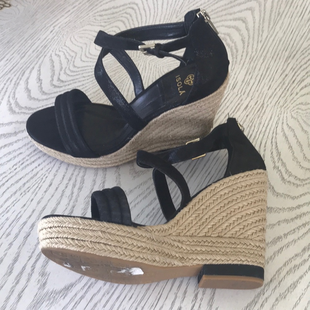 Isola black zip wedge sandal - worn 1x
